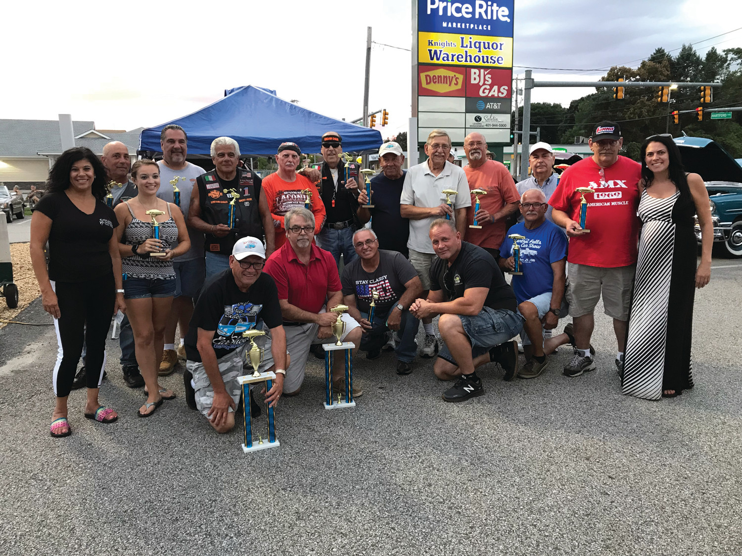 CRUISIN’ CREW: These are some of the trophy winners and generous people who helped the Johnston Street Machines present a check for $1,200 to the Friends of Homeless Animals of Rhode Island during last Thursday night’s Cruisin’ for a Cause that continues tonight from 5 to 8 p.m. in the Denny’s Restaurant parking off Route 6, Hartford Avenue.